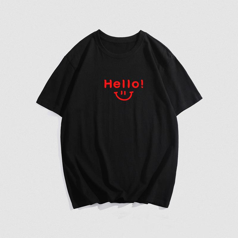 Летняя мужская футболка из хлопка со смайликом и принтом, уличный повседневный топ унисекс с коротким рукавом и круглым вырезом