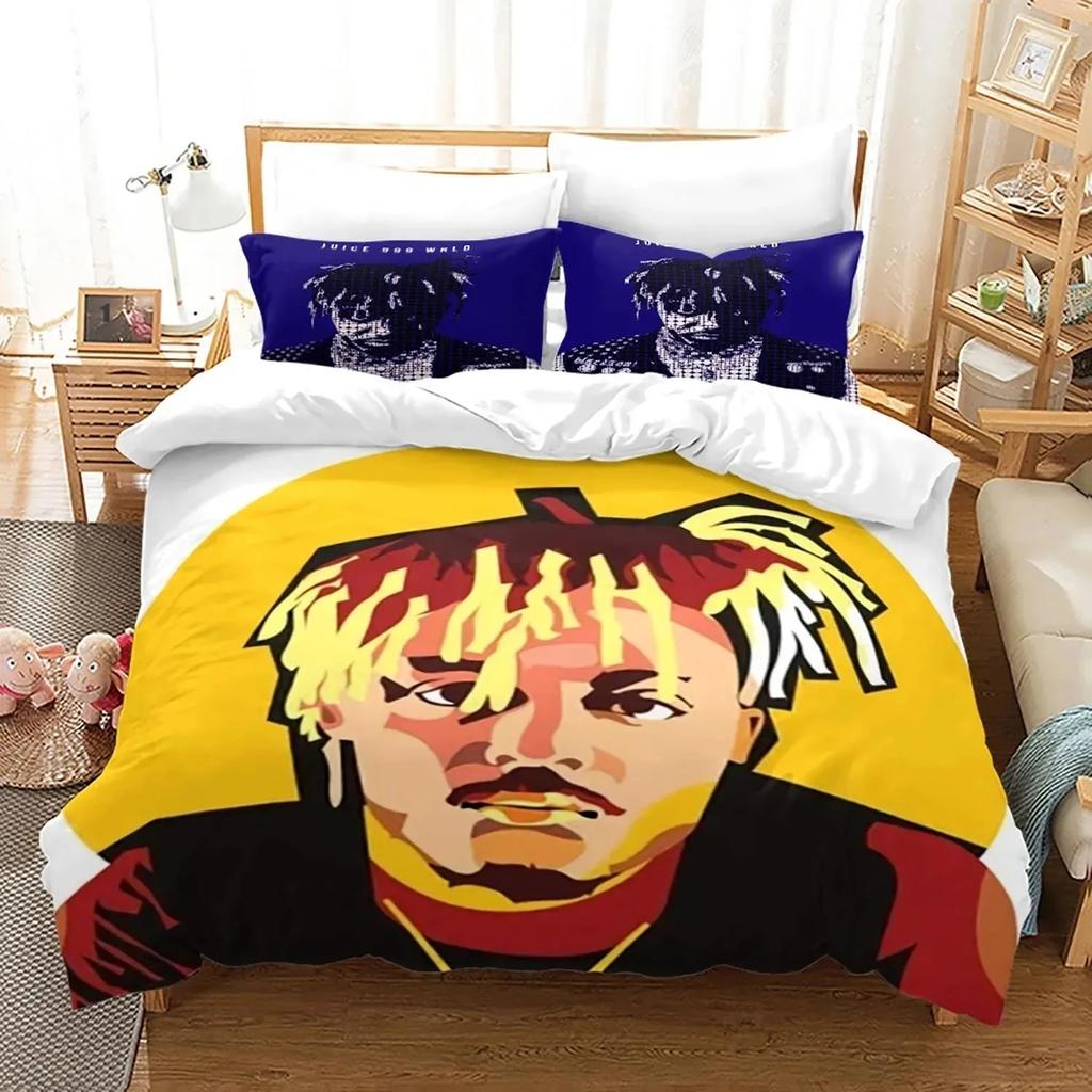 Новый постельный комплект Juice Wrld Односпальный Полуторный Двуспальный Кингсайз Звезды Juice Wrld Комплект постельного белья Взрослый Мальчики Спальня Комплекты пододеяльников 3D 018