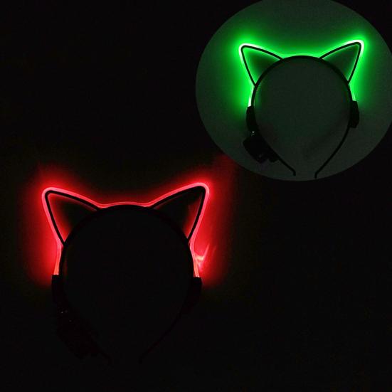 LED Light Cat Ear Hair Hoop Plastic Headband with Anti-Slip Design Men Women Bar Nightclub Hairband Hair Accessory