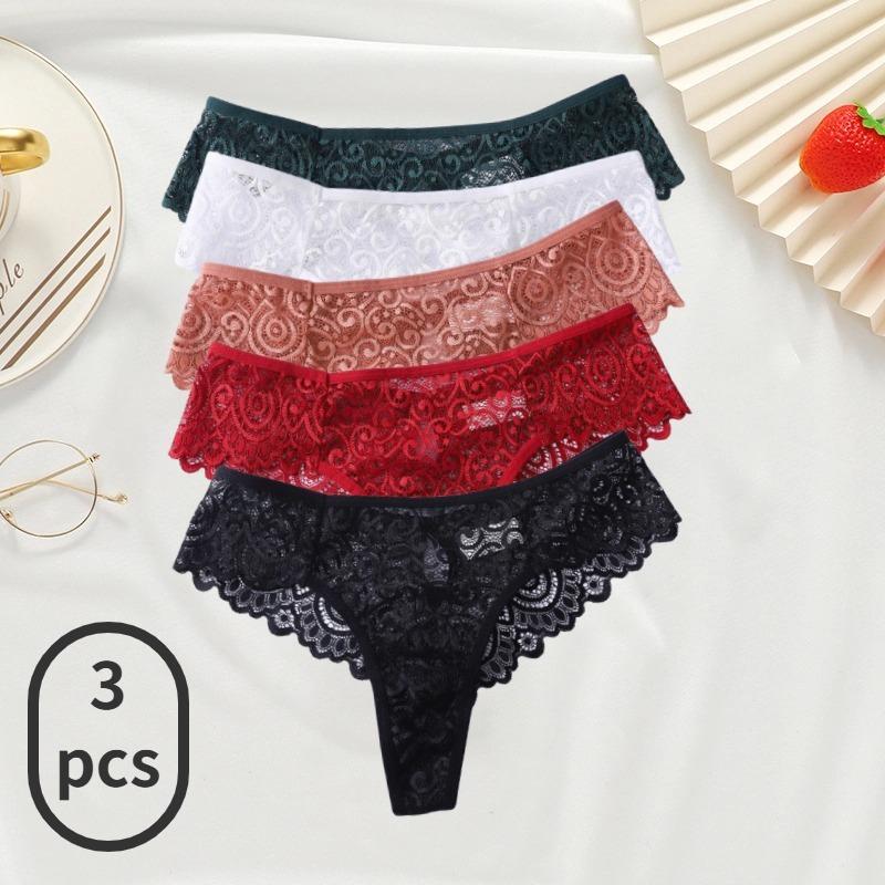 3 Pieces Lot Women's Sexy Lace Panties Lace Thongs Lingerie Intimates Woman Designed Tangas Big Size