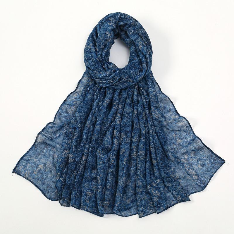 Spring and Summer New Light and Breathable Polyester Scarf Floral Printing Cotton and Linen Feel Travel Shawl