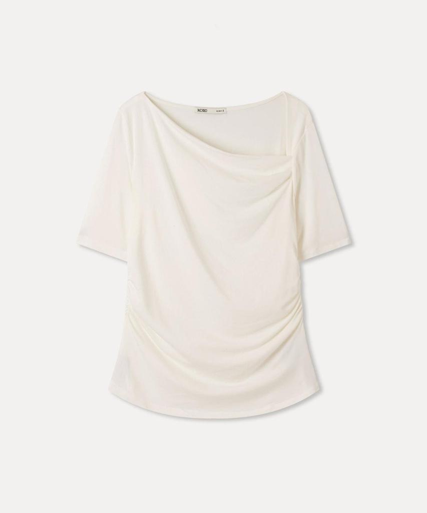 MIXXO Диагональный вырез Сборки Короткий рукав Футболка_Miwhwg729A