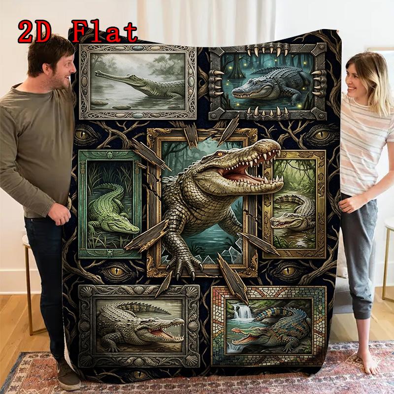 Crocodile Collage 2D Flat Pattern Flannel Blanket, High quality All Seasons, Home Decor, Warmth and Comfort, Perfect for Christmas Gifts.