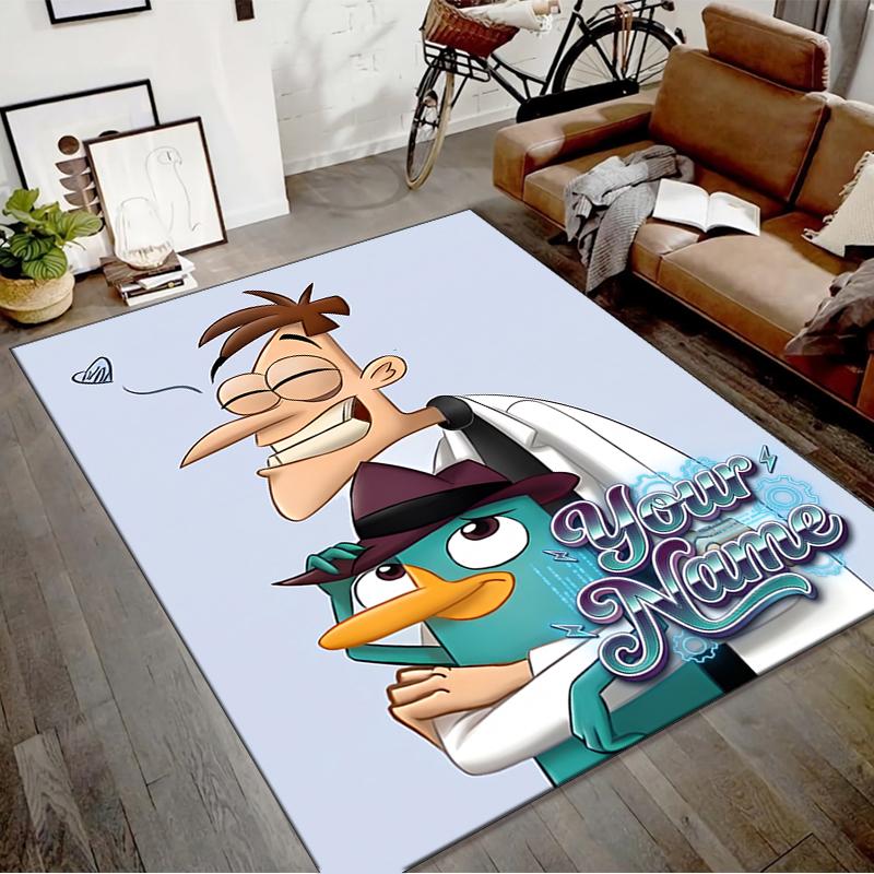Phineas and Ferb Design Area Rug Personalized Name- Non-Slip, Soft & Cozy Floor Mat for Living Room, Office - Indoor/Outdoor Carpet