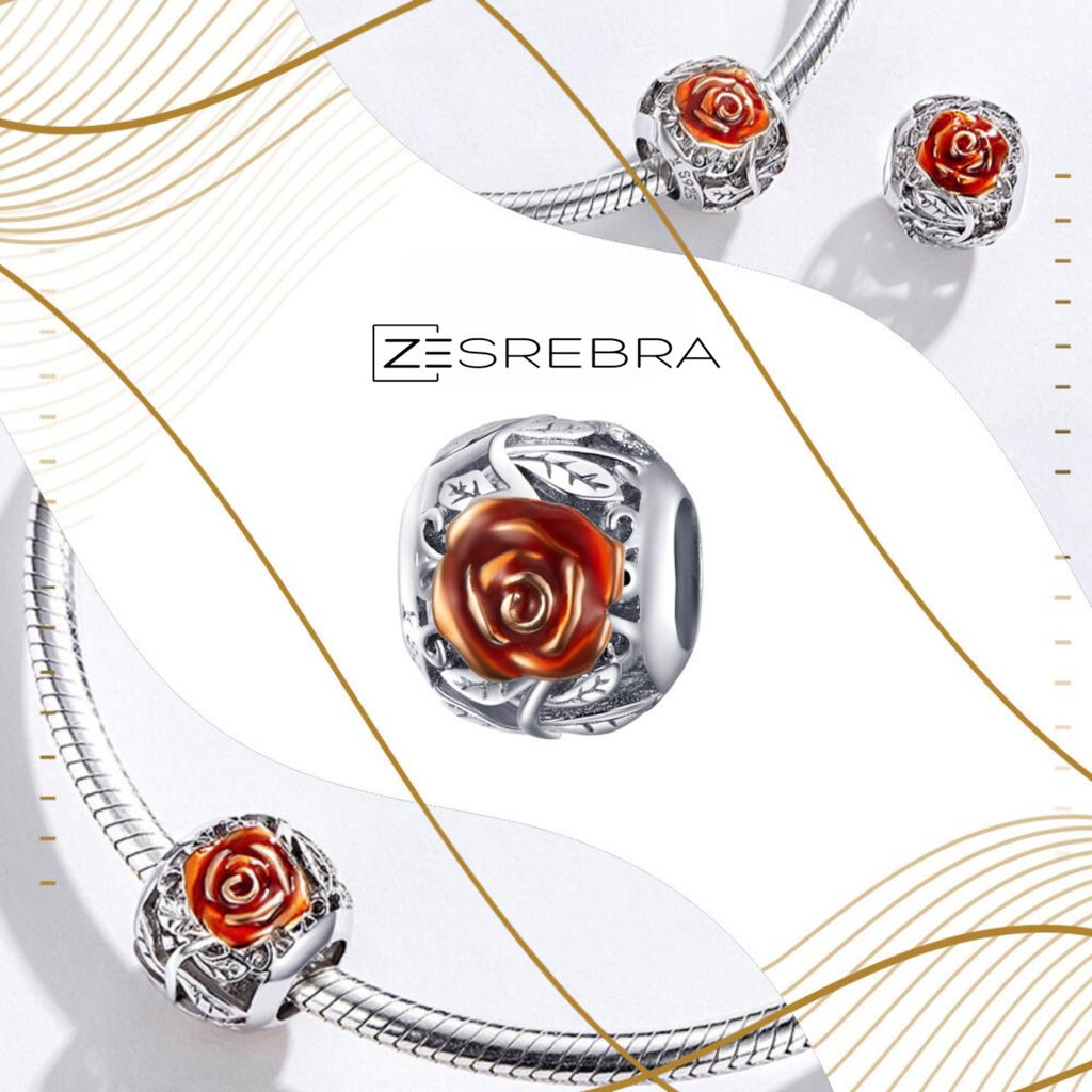 Charms Rose Flower Bead Pendant Pr 925 Beads