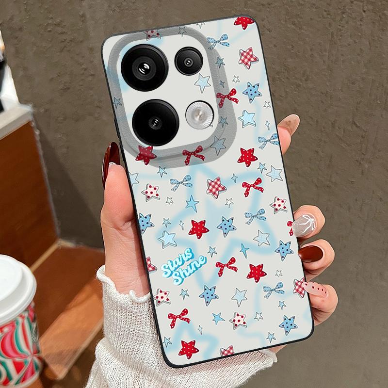 Чехол с узором из синих звезд и бантов для Xiaomi Redmi Note 14 13 Pro 5G 4G 12 11 Funda Xiaomi 14T 13T 11T Pro Силиконовая крышка с текстурой кожи