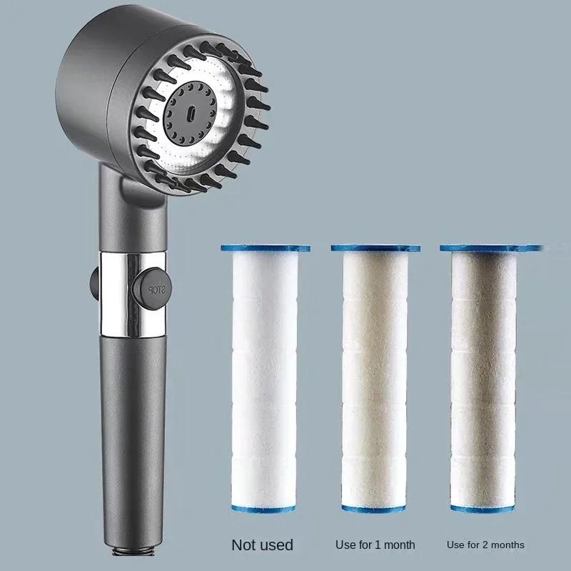 3 Modes Shower Head Adjustable High Pressure Water Saving Shower One-Key Stop Water Massage Shower Head with Filter Element