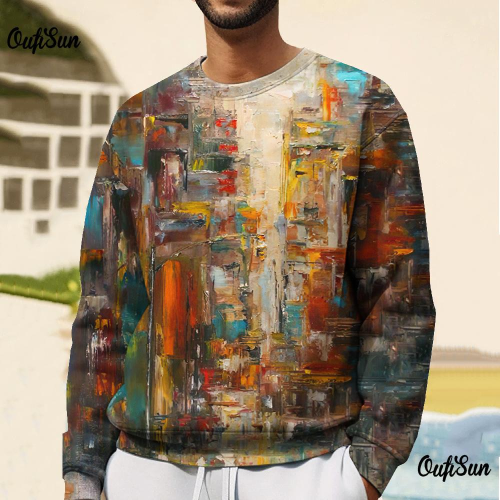 Винтажная мужская футболка Ретро-толстовки Большие футболки с длинным рукавом Пуловеры с круглым вырезом Зимняя одежда Уличные мужские толстовки