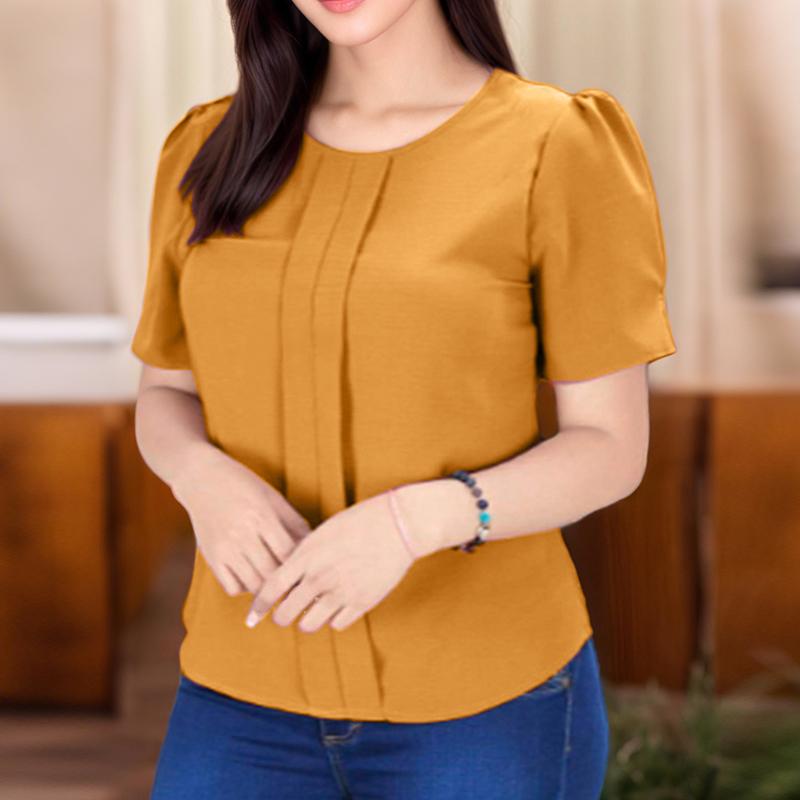 ZANZEA Women Casual Round Neck Solid Color Short Sleeve Blouse