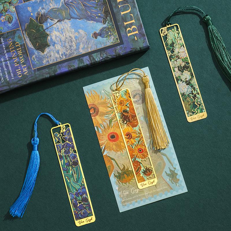 Metal Sunflower Hollow Bookmark Chinese Retro Painted Book Holder Tassel Pendant Kid Stationery Book Clip School Office Supplies