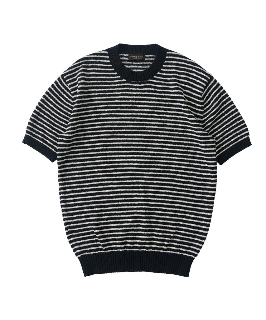 ANALOG MOOD Marine Stripe Round Short Sleeve Knit (Black)