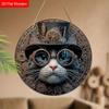 Ретро Деревянная Табличка с Рисунком Крутого Кота - Уникальные Настенные Фронтоны - Идеально для Входной Двери, Двора, Настенного Декора