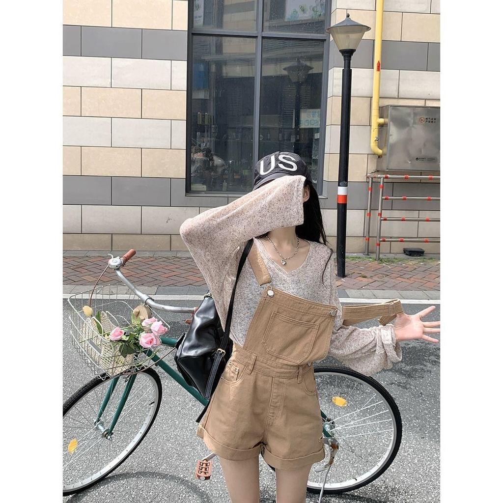 Солнцезащитная рубашка с открытыми плечами и универсальные джинсовые шорты-комбинезон для женщин