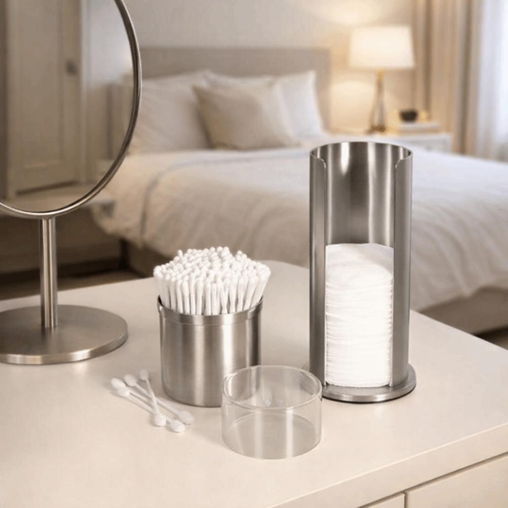 Double Layer Cotton Swab Storage Box Round Cotton Swab Holder Durable Pads Dispenser Q-tips