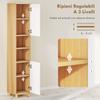 Bathroom Column with 2 Cabinets and Open Shelves, Adjustable Internal Shelves, 30x30x166 cm, White and Wood