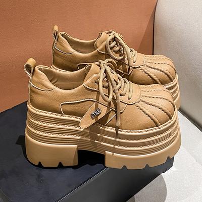 Мода Новинка 2025 Весна Женские Кожаные Кроссовки Высокая Платформа На шнуровке Повседневная Обувь Толстая Подошва 10СМ Каблуки Обувь для Ходьбы Zapatos Mujer