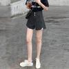 Wowen Classic and Minimalist Fashion Versatile Black Female Summer Broken Holes Wide-legged Pants A Word Loose Ragged Edge Shorts Female Denim Shorts