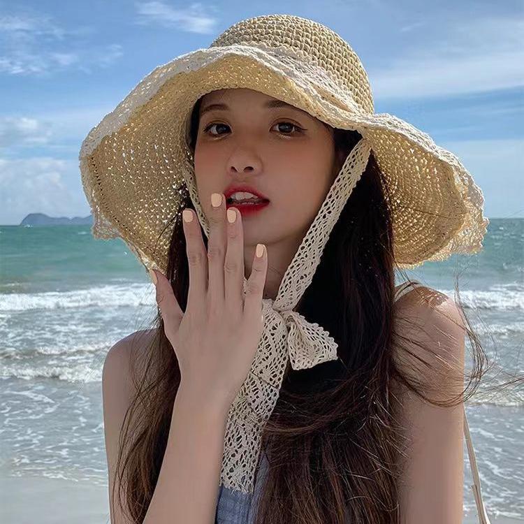 WTEMPO Соломенная шляпа с большими полями, защита от солнца, солнцезащитная шляпа, защита от ультрафиолета, весна-лето, пляжная, приморская, кружевная, рыбацкая шляпа