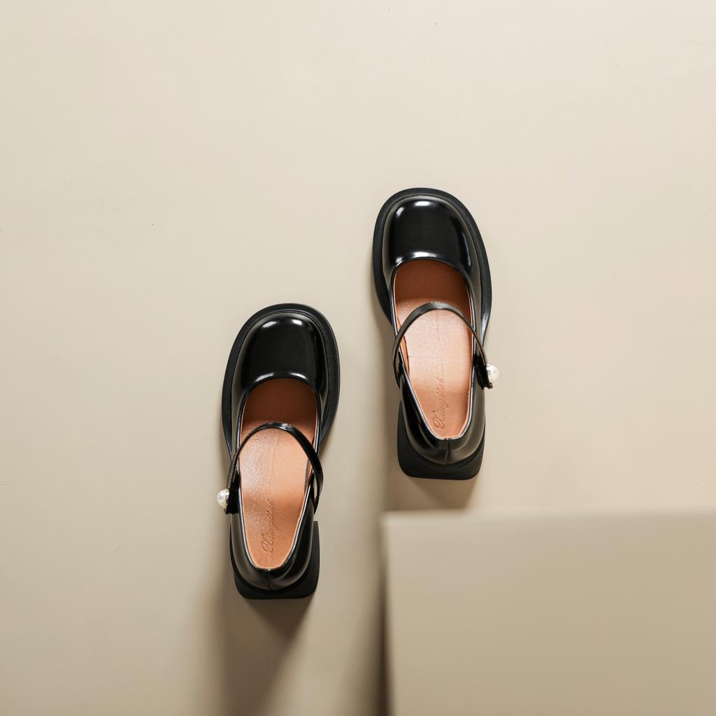 Coarse heel Mary Jane shoes women's 2025 spring and autumn new high heel retro light mouth single shoes pearl versatile black work shoes