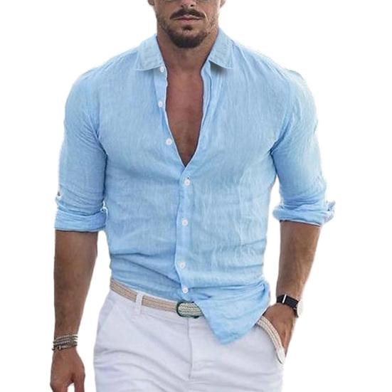 Men Spring Fall Shirt Single-breasted Long Sleeve Slim Fit Soft Breathable Buttons Turn-down Collar Casual Office Men Top