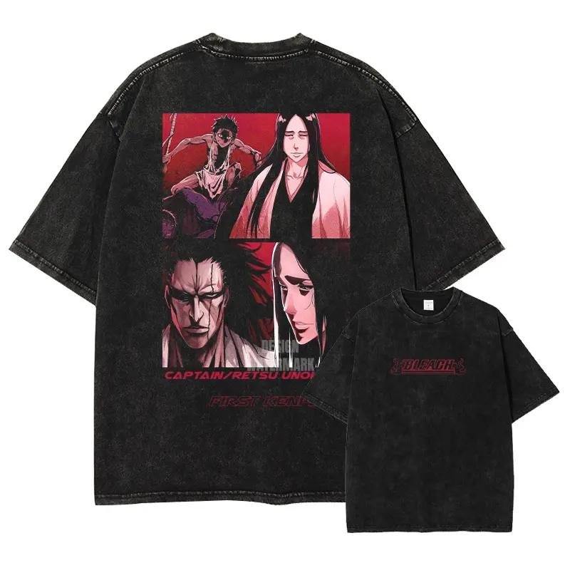 Bandai Аниме B-Bleach Футболка Винтажная Стиранная Унохана Ретсу Футболки Ретро Харадзюку Ренджи Урю Ичиго Топы Футболки Мужские
