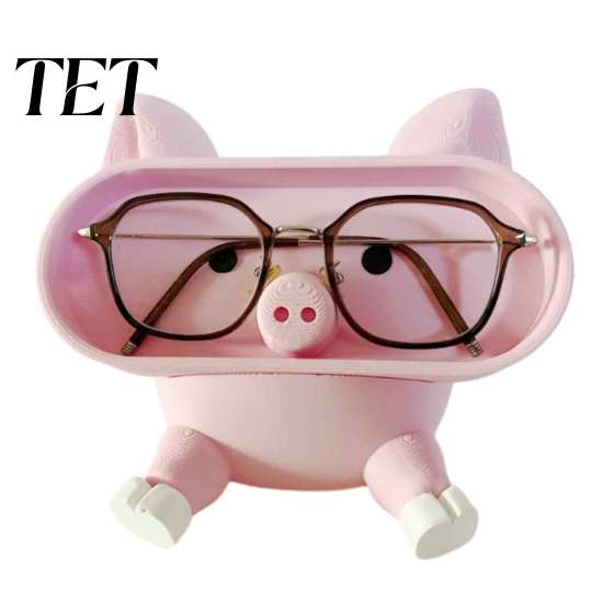 Cell Phone Stand for Desk Cartoon Pig Glasses Holder, 3D Printed Desktop Organizer, PLA Plastic Organizer Stable Decorative Ornament Office