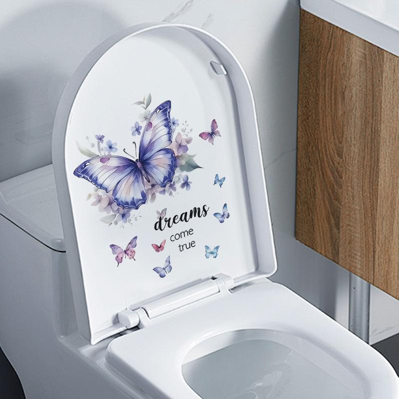 Танец бабочки Водонепроницаемые наклейки Ванная комната Туалет наклейки Самоклеящиеся виниловые настенные художественные наклейки