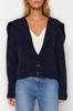 Женский элегантный кардиган, темно-синий, мягкий текстурированный трикотаж с воротником-бассейном, кардиган