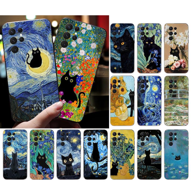 Retro Oil Painting Van-Gogh Cat Phone Case For Samsung S25 S24 S23 S22 S21 S20 Ultra S20 S22 S21 S20 FE S24 Plus