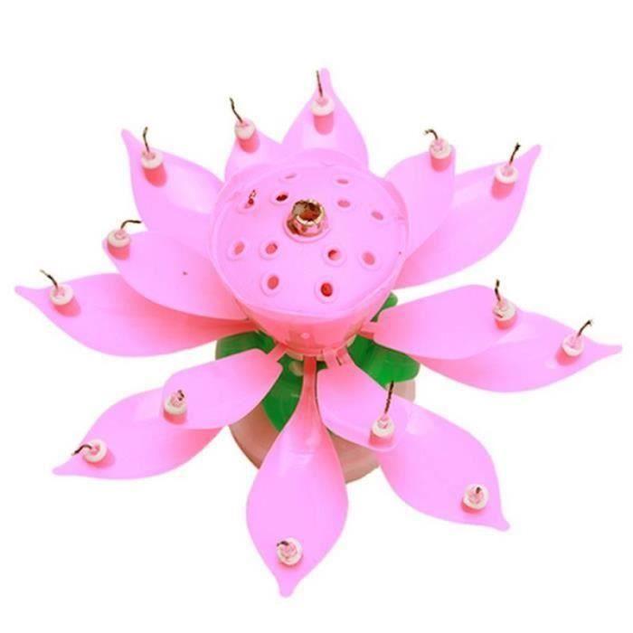 BT03535-Birthday Candles Lotus Flower Rotation Music Cake Decoration Party With 14 Small Candles PINK