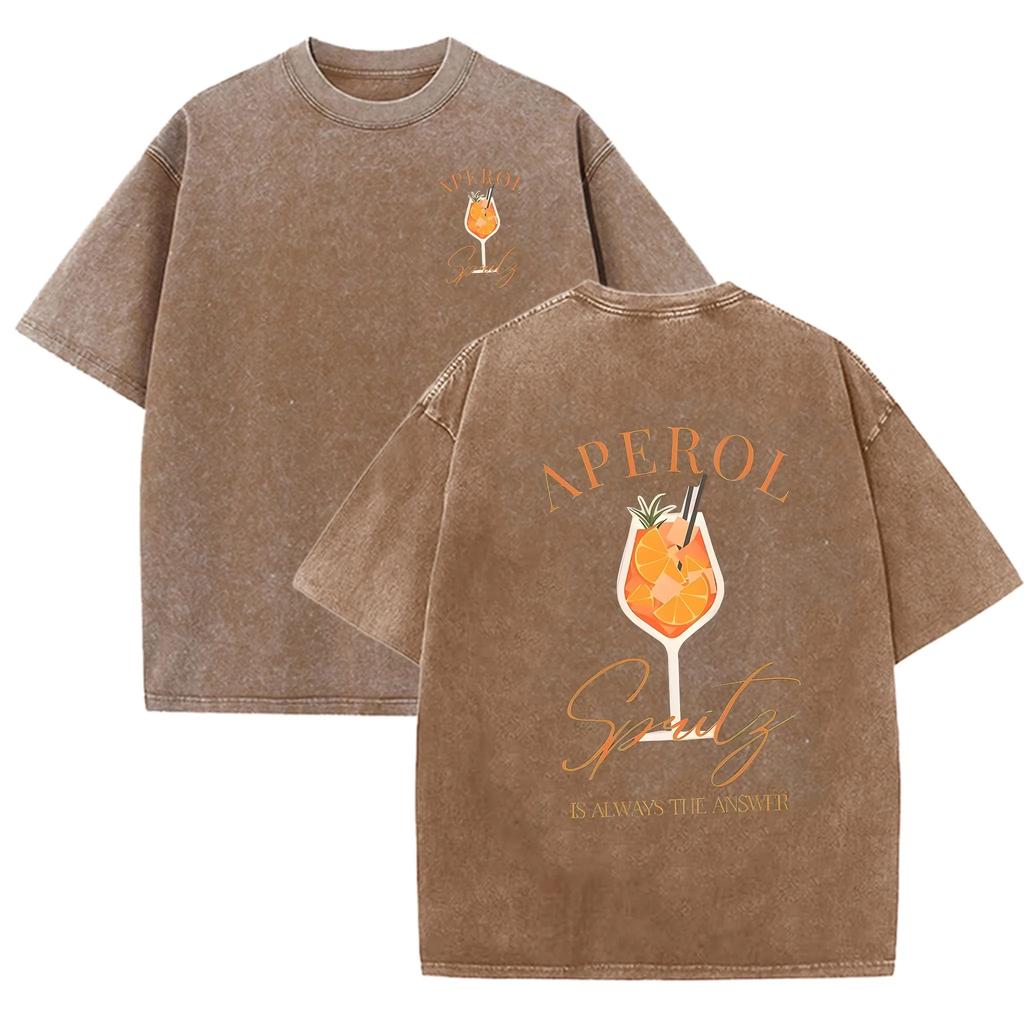 Винтажная стираная черная футболка с двусторонним принтом коктейля Aperol Spritz, свободная, с коротким рукавом, винная, повседневная футболка, азиатский размер