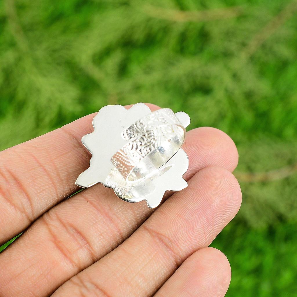 925 Sterling Silver Tiger's Eye Stone Promise Handcrafted Flower Wedding Ring