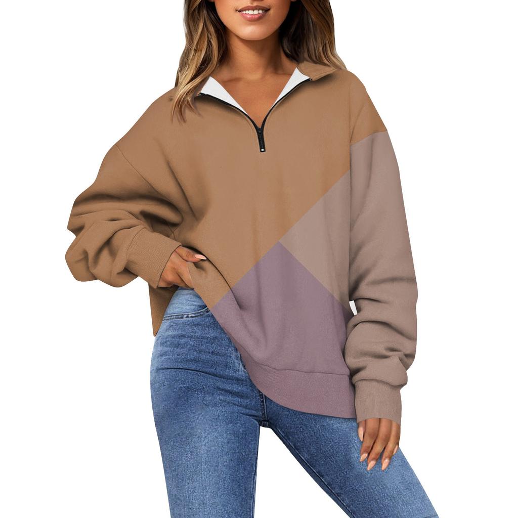 Женская модная толстовка с длинным рукавом и принтом в полоску с отворотом на молнии