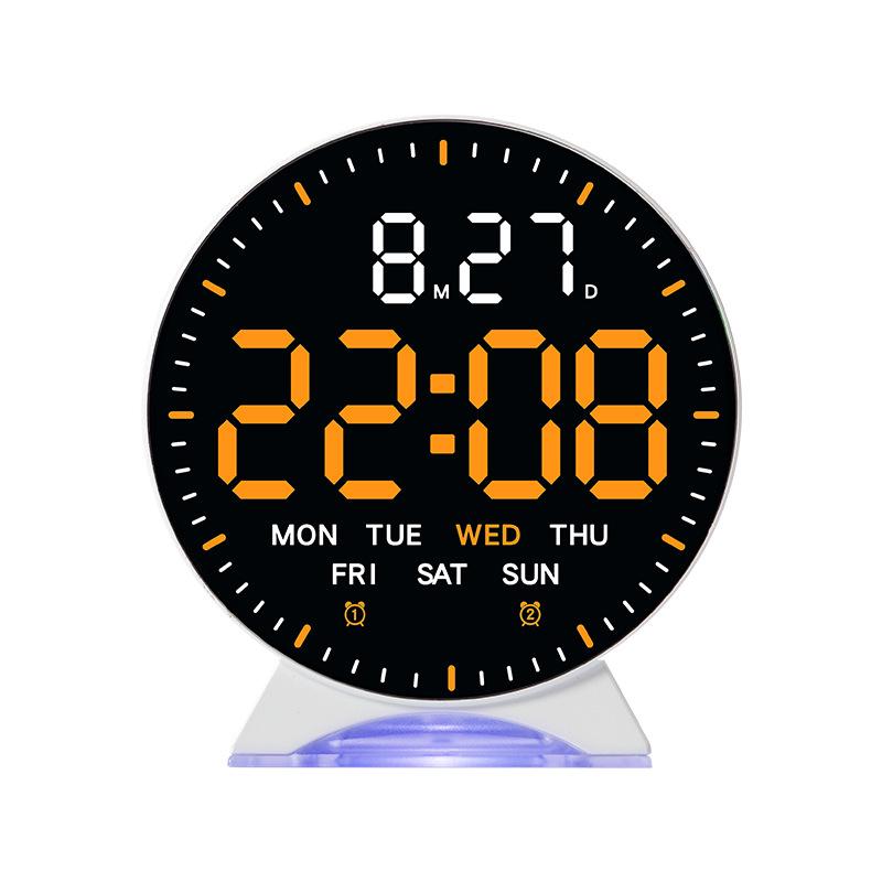 LED Digital Alarm Clock Week Date Second Hand Display Brightness Adjustable 2 Alarms Table Ambient Light 12/24H Electronic Clock