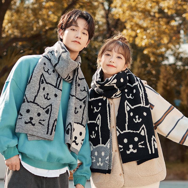 White Scarf Women's Knitted Winter Soft and Versatile Solid Color Wool Korean Style Warm Korean Style Couple Scarf New Trend