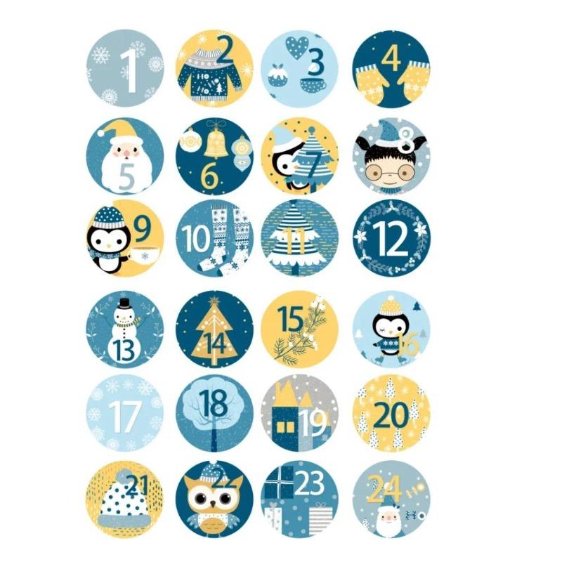 1 лист Наклейки Счастливого Рождества Календарь Адвента Наклейки с номерами Ручная работа Печенье Конфеты Подарок Печать Этикетка Бумажная наклейка