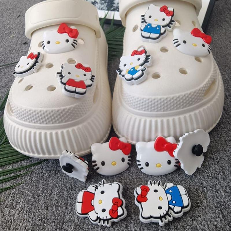 6Pcs/Set Sanrio Hello Kitty Bowknot Diy Sandal Charms Sweet Cute Cartoon Pvc Garden Shoes Buckle Accessories