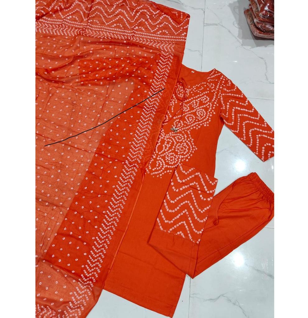 Женский дизайнерский хлопковый set Kurta Pant Dupatta с принтом Bhandej Индийский Болливуд Вечерний нарядный Kurti