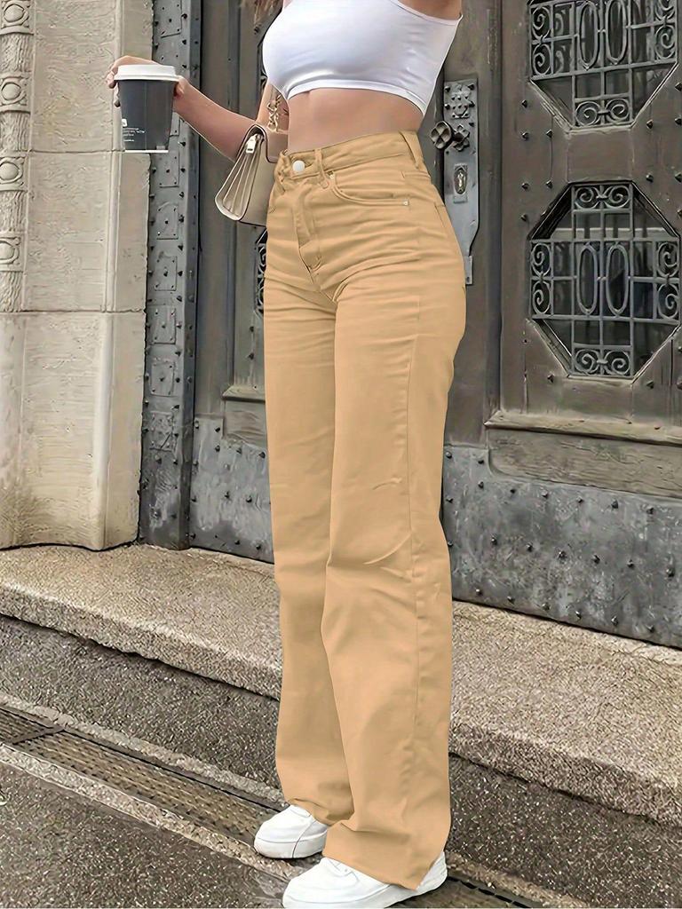 2025 Women's Solid Color Straight-Leg Casual Jeans