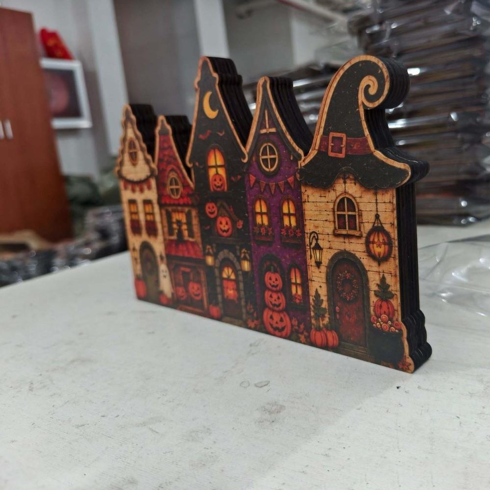 Vintage Finish Wooden Haunted House Multi-layer Rustic Autumn Ornament Interior Designer