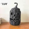 Decorative Storage Basket for Fall Handwoven Pumpkin Lantern, Vintage Rustic Halloween Decor, Hollow Smile Tiered Party Setting Accessories