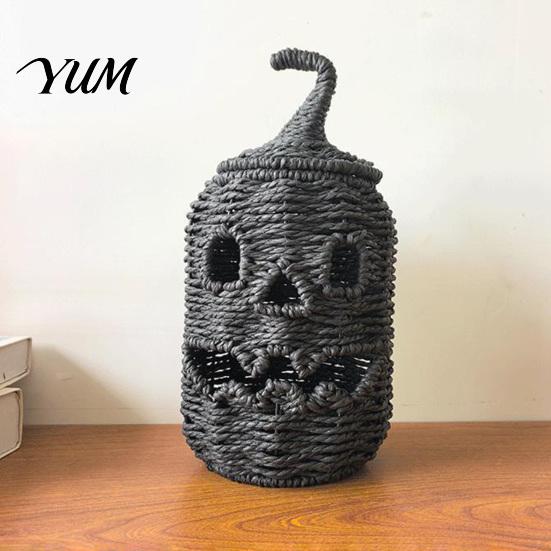 Decorative Storage Basket for Fall Handwoven Pumpkin Lantern, Vintage Rustic Halloween Decor, Hollow Smile Tiered Party Setting Accessories