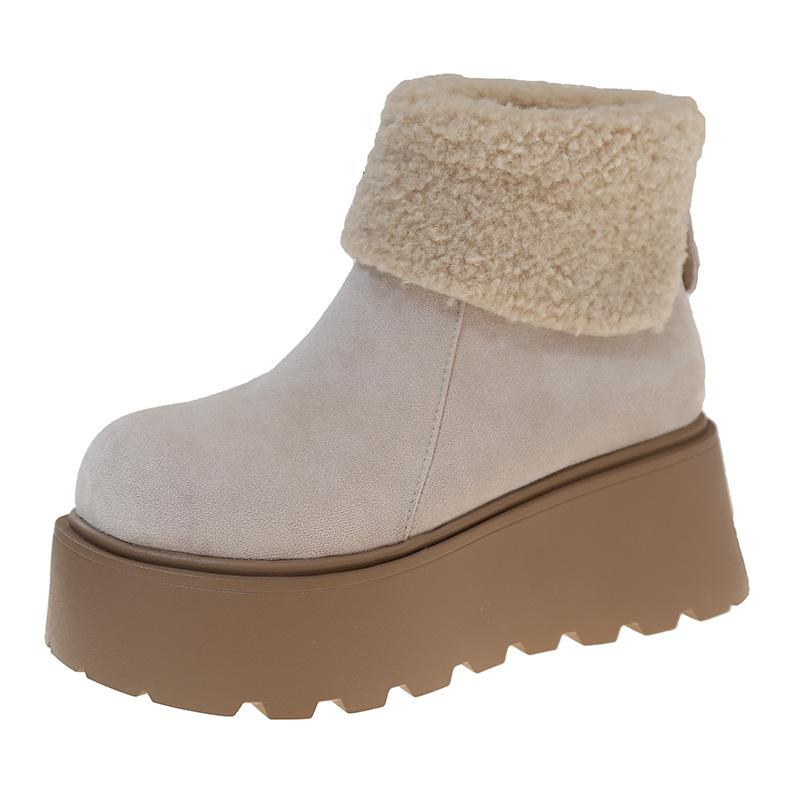 Зимние женские ботинки на толстой подошве, увеличивающие рост, новые, плюшевые, теплые, пушистые, короткие, модные, уродливые и милые, с большой головой, хлопковые туфли