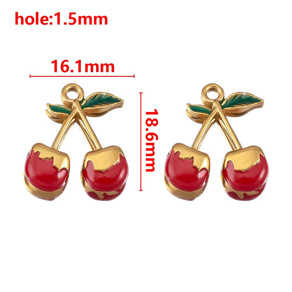 1pc 2pcs Enamel Green Leaf Red Cherry Earrings Charms Stainless Steel Fruit Necklaces Pendant Accessories DIY Jewelry Findings