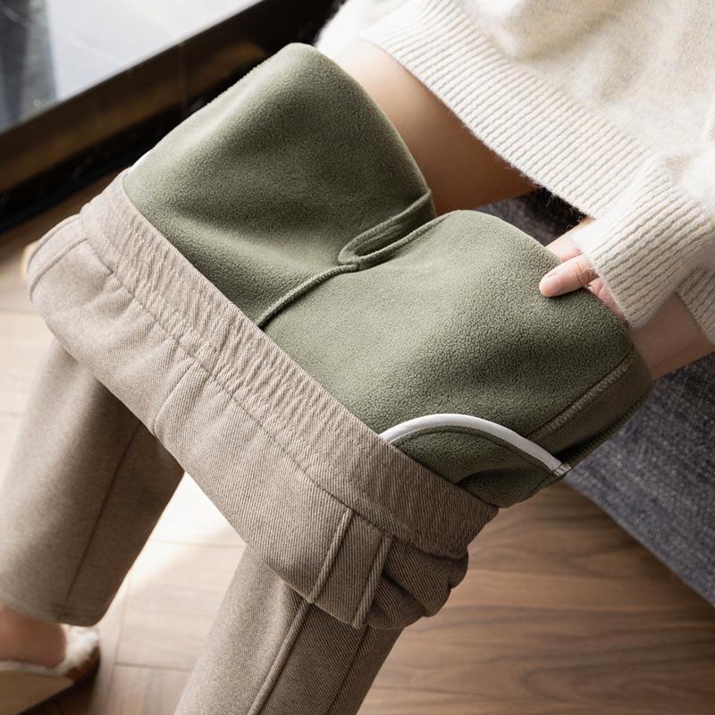 Осень Зима Эластичная талия Однотонные Вельветовые Теплые Брюки-карандаш Женские Свободные Повседневные На все случаи жизни Спортивные штаны Брюки