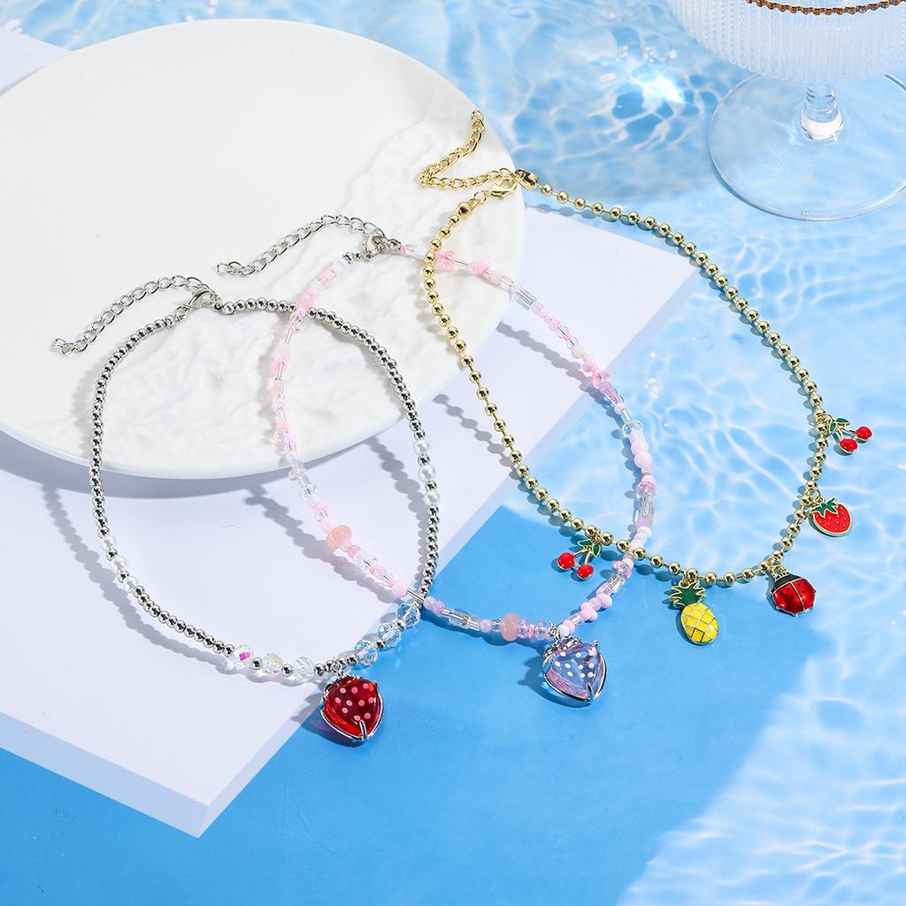 Ожерелье для женщин Фруктовые украшения Свежая сладкая инопланетная красная клубника вишня подвеска шарм фруктовое ожерелье Красивое элегантное ожерелье для нее