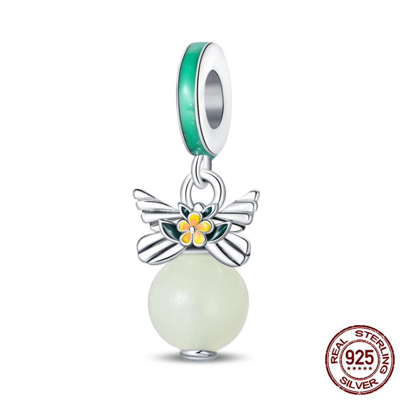 Новинка, 100% стерлингового серебра 925 пробы, цветы, драгоценные камни, подвески-бабочки, бусины, подходят для оригинального браслета 925 пробы, сделай сам, теплые украшения, подарок на день рождения