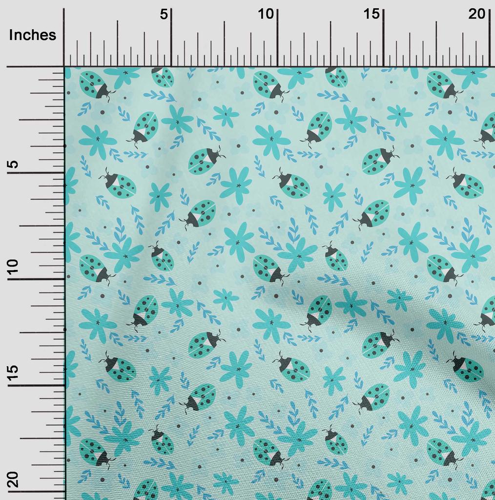 oneOone Cotton Poplin Aqua Blue Fabric Bird Ladybird  Craft Projects Decor Fabric Printed By The Yard 42 Inch
