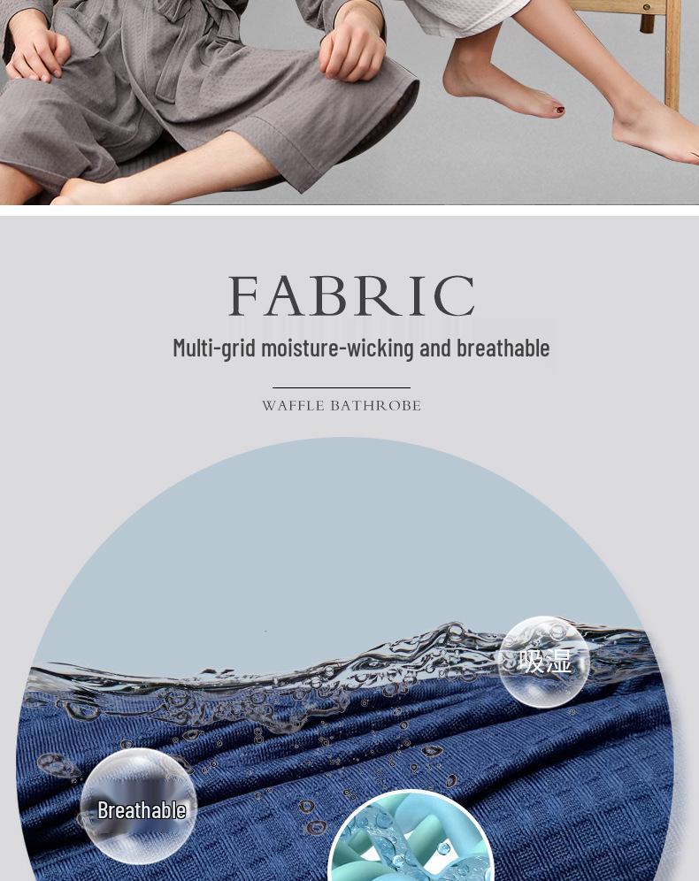 Spring-Summer Waffle Bathrobe: Unisex, Lightweight, 3/4 Sleeves, Korean Style, Absorbent