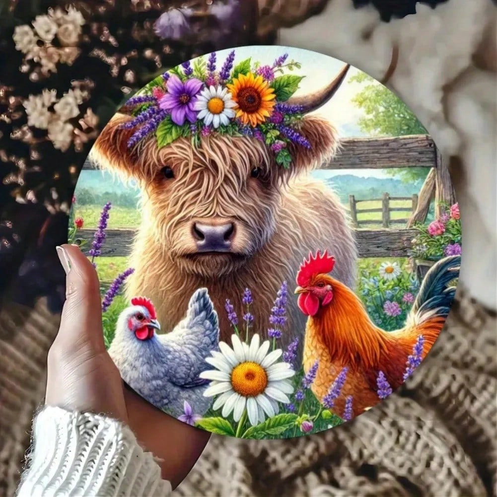 Металлическое настенное искусство Хайлендская корова и курица Декор Ржавчитый Водонепроницаемый Домашний Декор